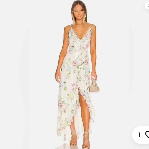 #248” YUMU KIM meadow wrap floral high low maxi dress - Picture 2 of 6